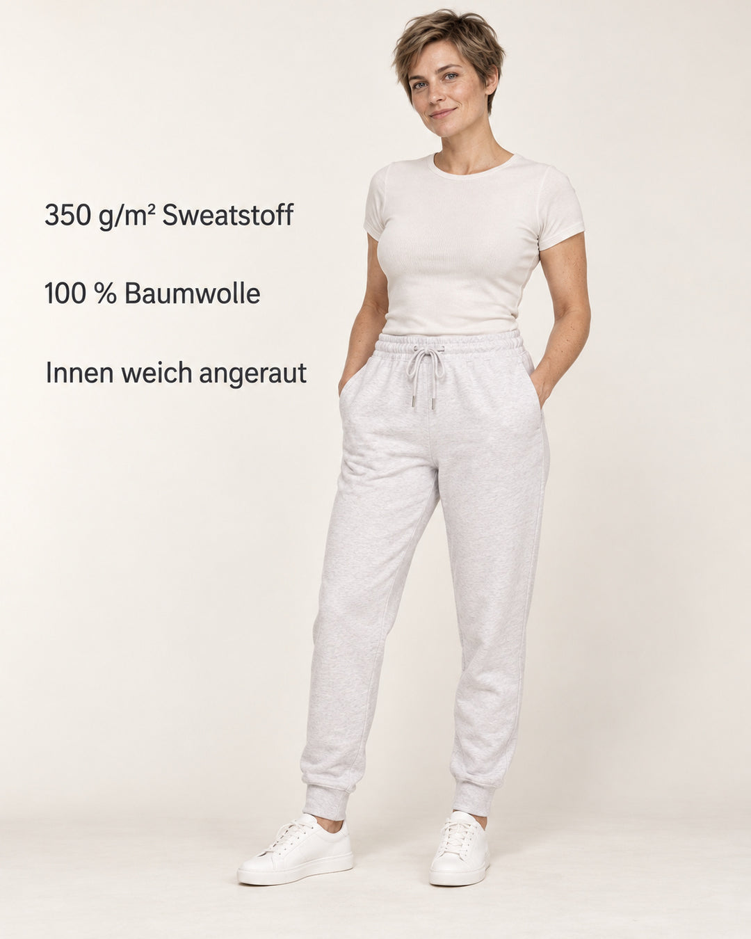 Sitztgut Damen-Jogginghose aus Baumwolle mit Rippbündchen – Hellgrau meliert (Cool Heather Grey) – Produktvorteile