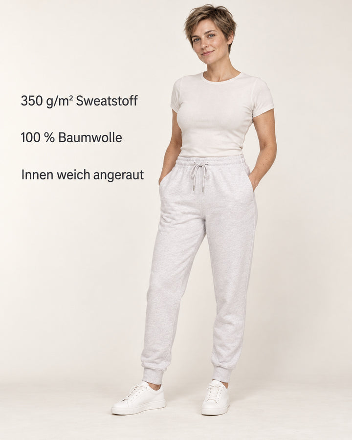 Sitztgut Damen-Jogginghose aus Baumwolle mit Rippbündchen – Hellgrau meliert (Cool Heather Grey) – Produktvorteile