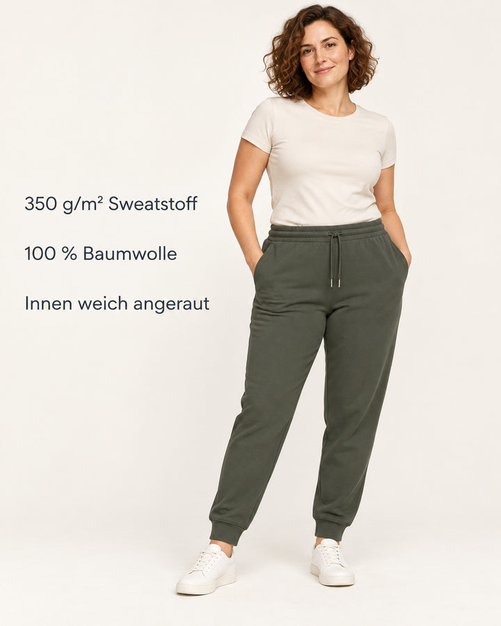 Sitztgut Damen-Jogginghose aus Baumwolle mit Rippbündchen – Khaki – Produktvorteile