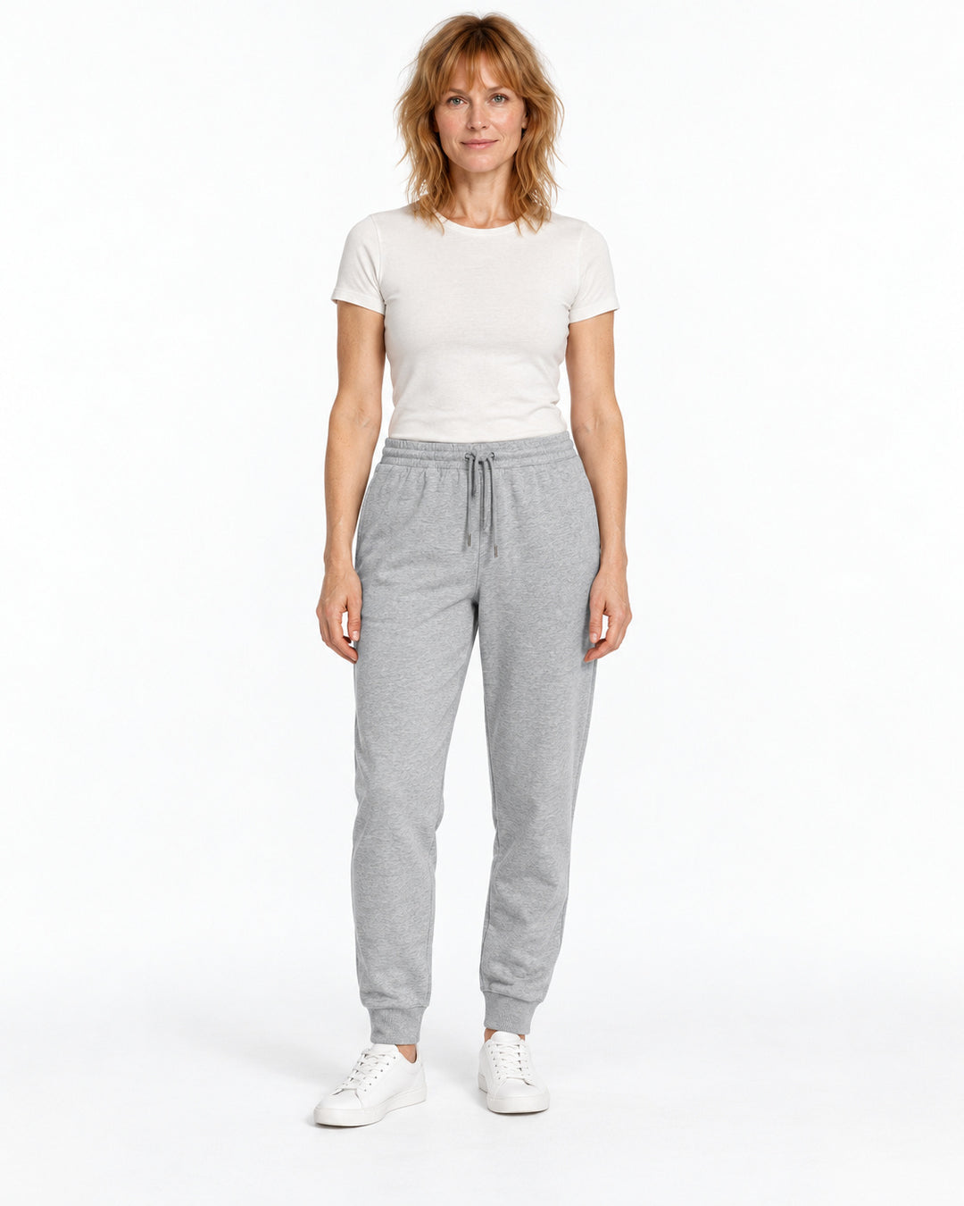 Sitztgut Damen-Jogginghose aus Baumwolle mit Rippbündchen – Grau meliert (Heather Grey) – Vorderansicht