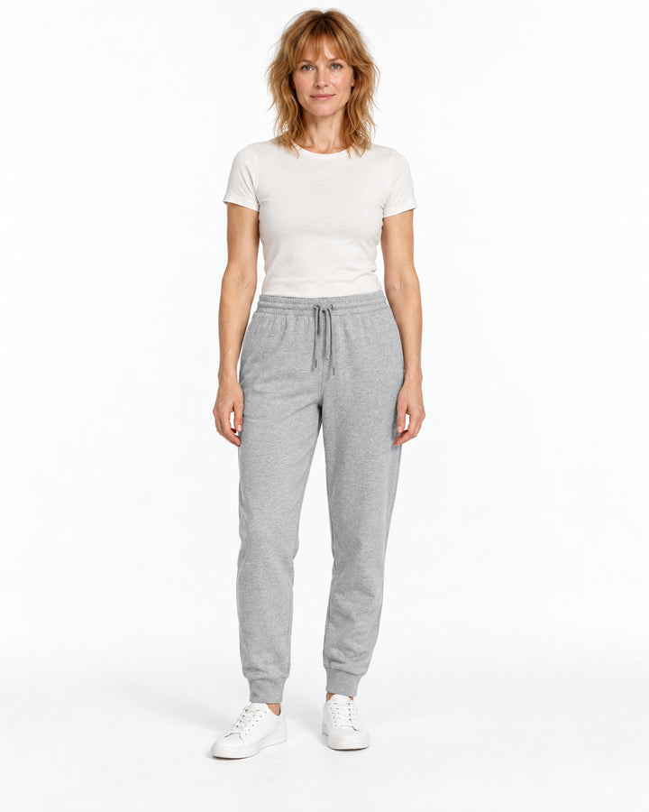 Sitztgut Damen-Jogginghose aus Baumwolle mit Rippbündchen – Grau meliert (Heather Grey) – Vorderansicht