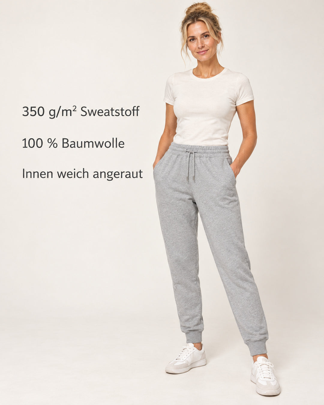 Sitztgut Damen-Jogginghose aus Baumwolle mit Rippbündchen – Grau meliert (Heather Grey) – Produktvorteile