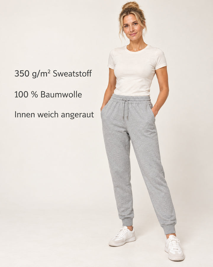 Sitztgut Damen-Jogginghose aus Baumwolle mit Rippbündchen – Grau meliert (Heather Grey) – Produktvorteile