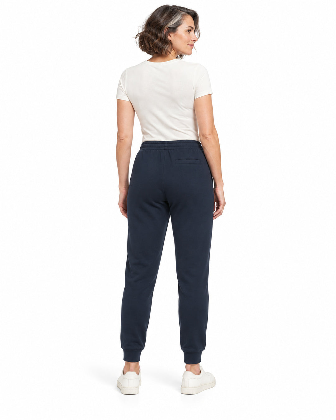 Sitztgut Damen-Jogginghose aus Baumwolle mit Rippbündchen – Marineblau – Rückenansicht