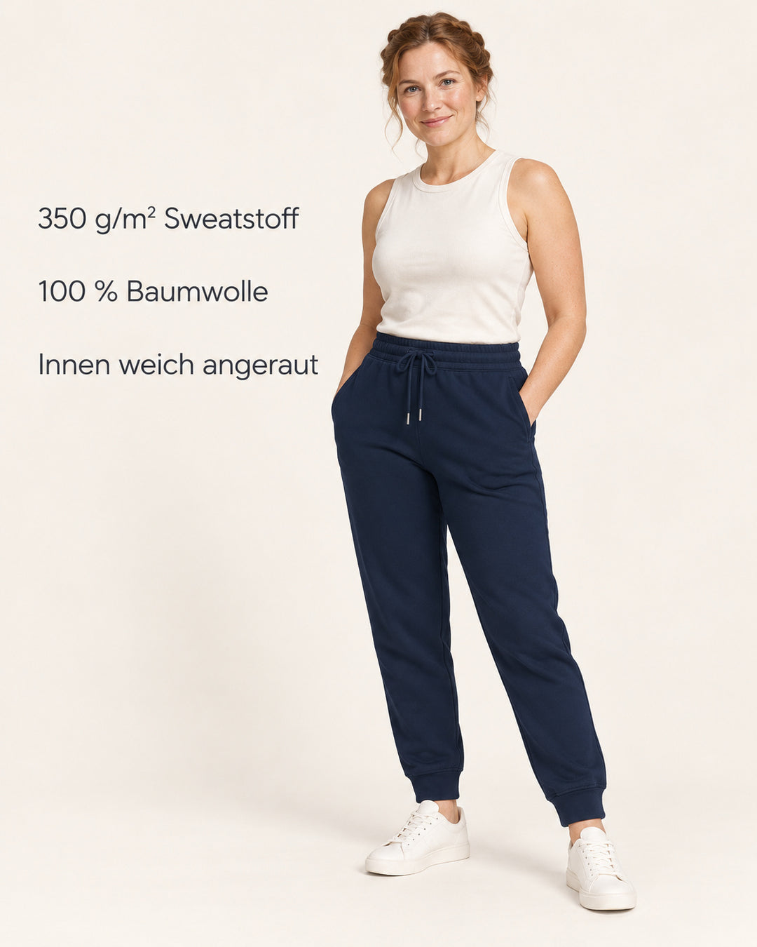 Sitztgut Damen-Jogginghose aus Baumwolle mit Rippbündchen – Marineblau – Produktvorteile