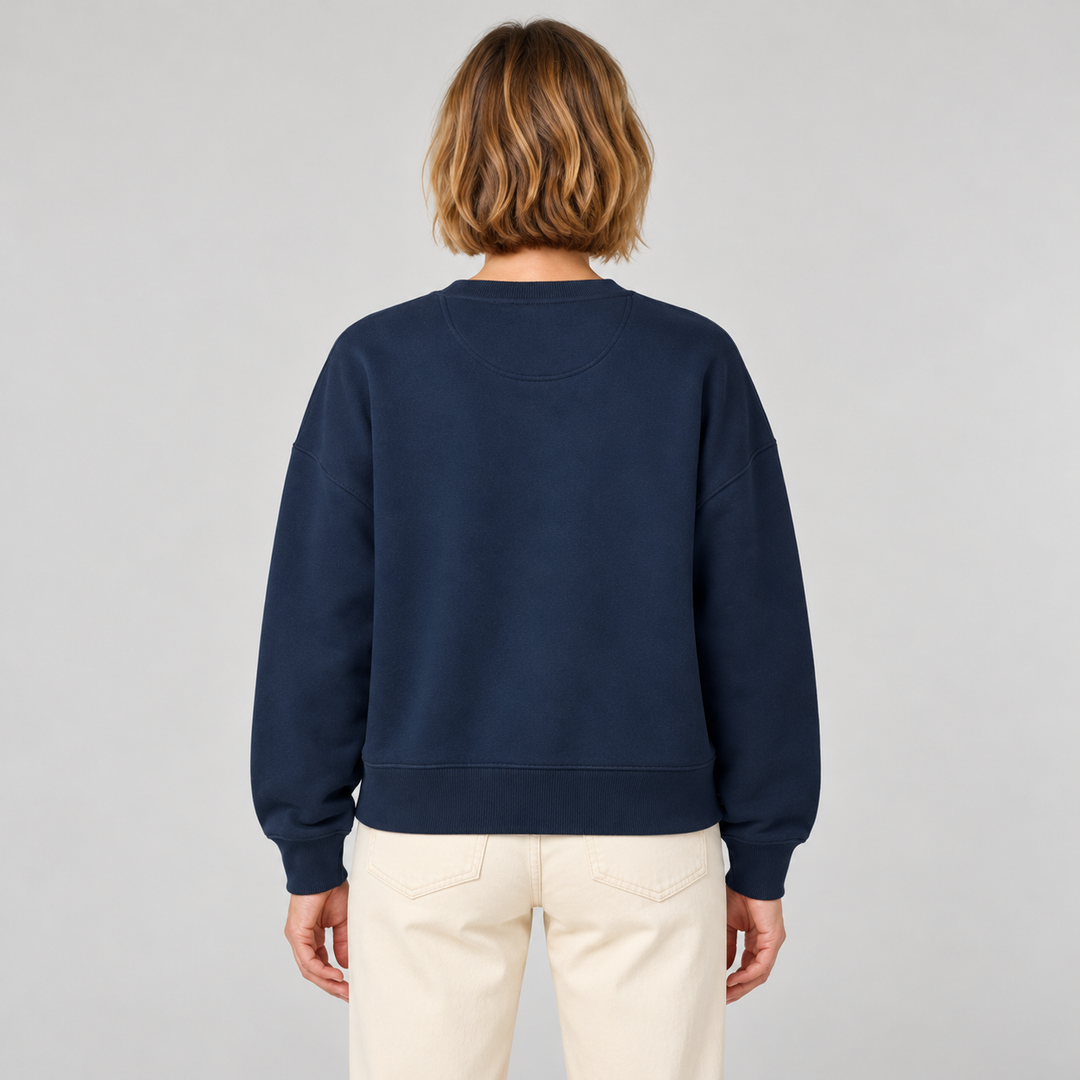 Sitztgut Damen-Sweatshirt aus Baumwolle, kurz geschnitten – Dunkelblau – Rückenansicht
