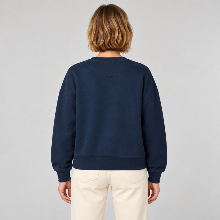 Sitztgut Damen-Sweatshirt aus Baumwolle, kurz geschnitten – Dunkelblau – Rückenansicht
