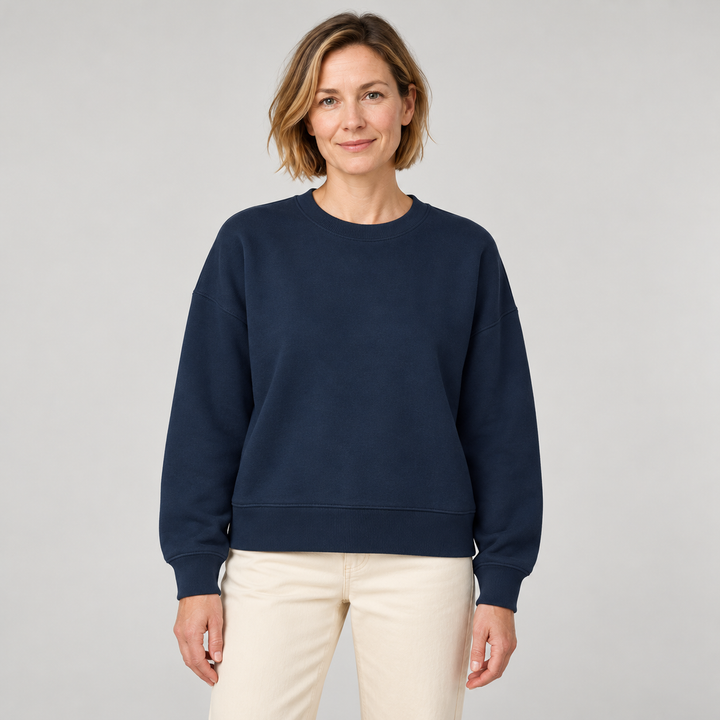 Sitztgut Damen-Sweatshirt aus Baumwolle, kurz geschnitten – Dunkelblau – Vorderansicht
