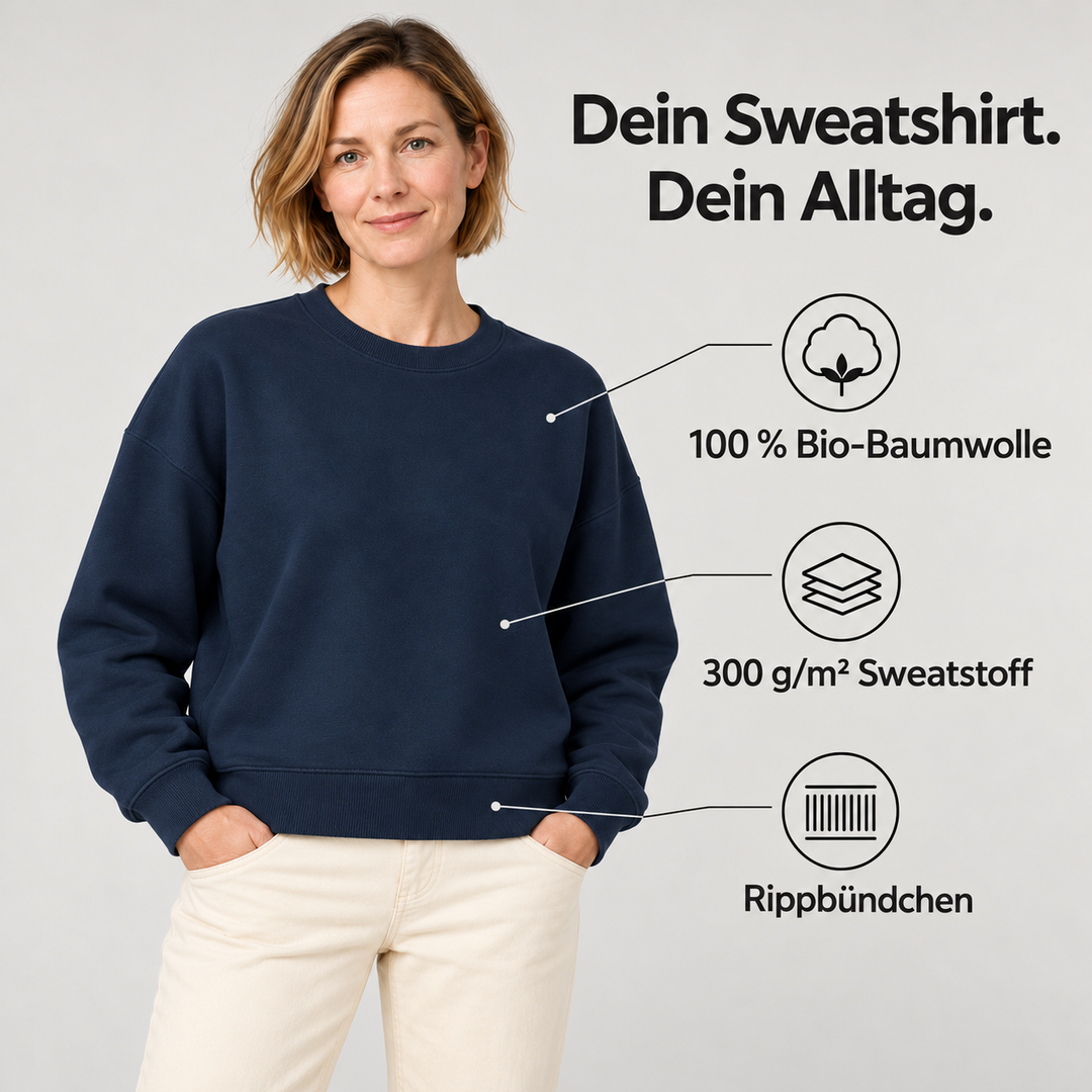 Sitztgut Damen-Sweatshirt aus Baumwolle, kurz geschnitten – Dunkelblau – Produktdetails