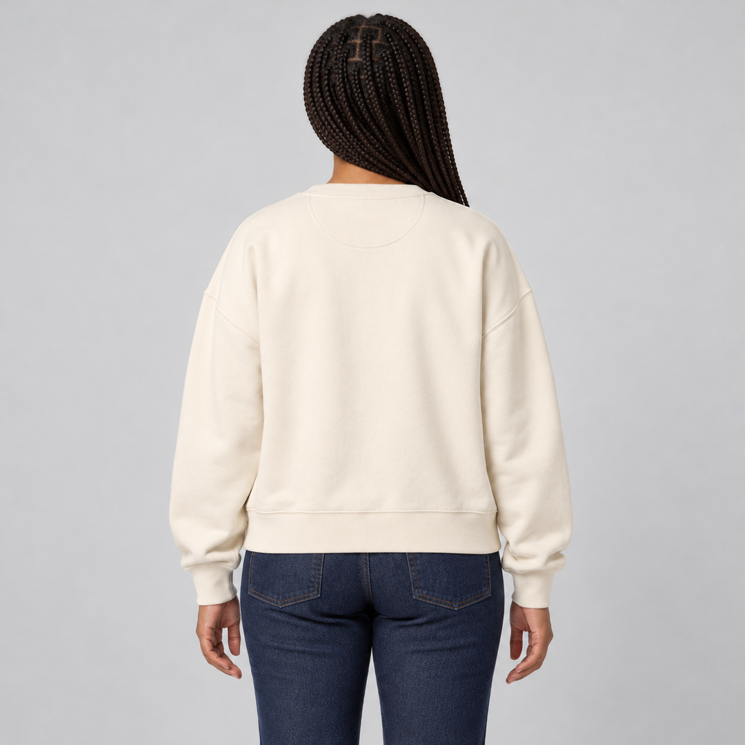 Sitztgut Damen-Sweatshirt aus Baumwolle, kurz geschnitten – Natur – Rückenansicht