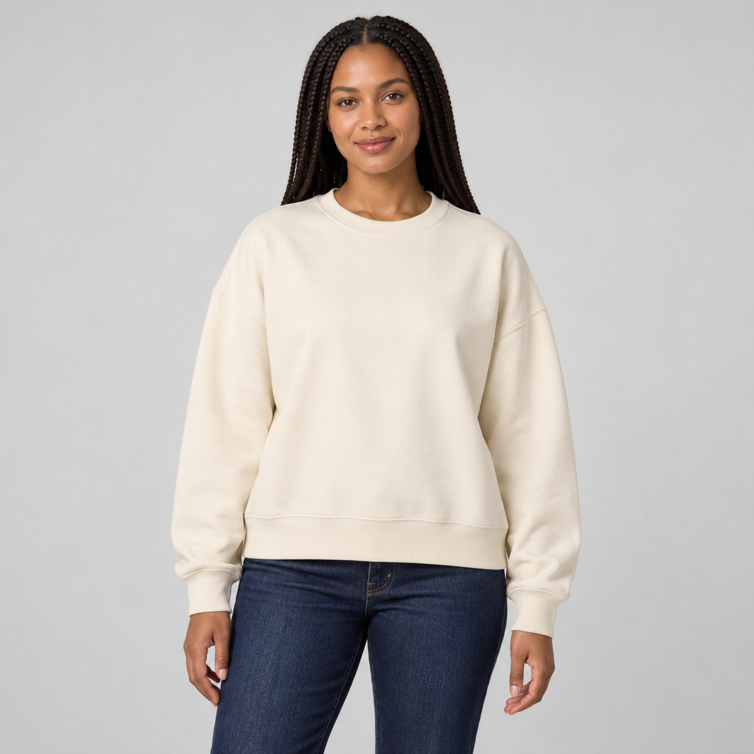Sitztgut Damen-Sweatshirt aus Baumwolle, kurz geschnitten – Natur – Vorderansicht