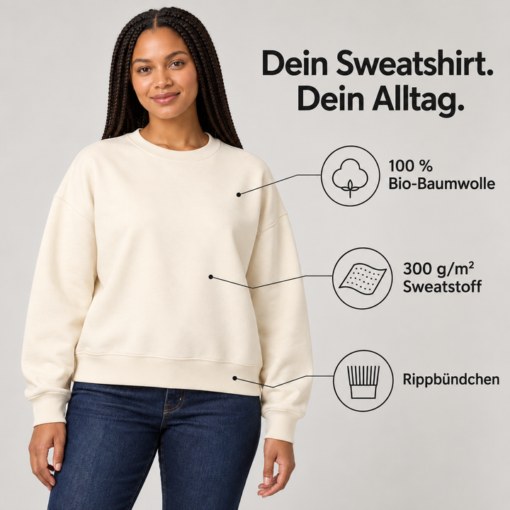 Sitztgut Damen-Sweatshirt aus Baumwolle, kurz geschnitten – Natur – Produktdetails