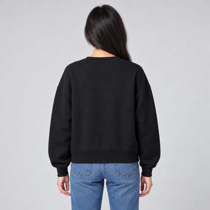 Sitztgut Damen-Sweatshirt aus Baumwolle, kurz geschnitten – Schwarz – Rückenansicht