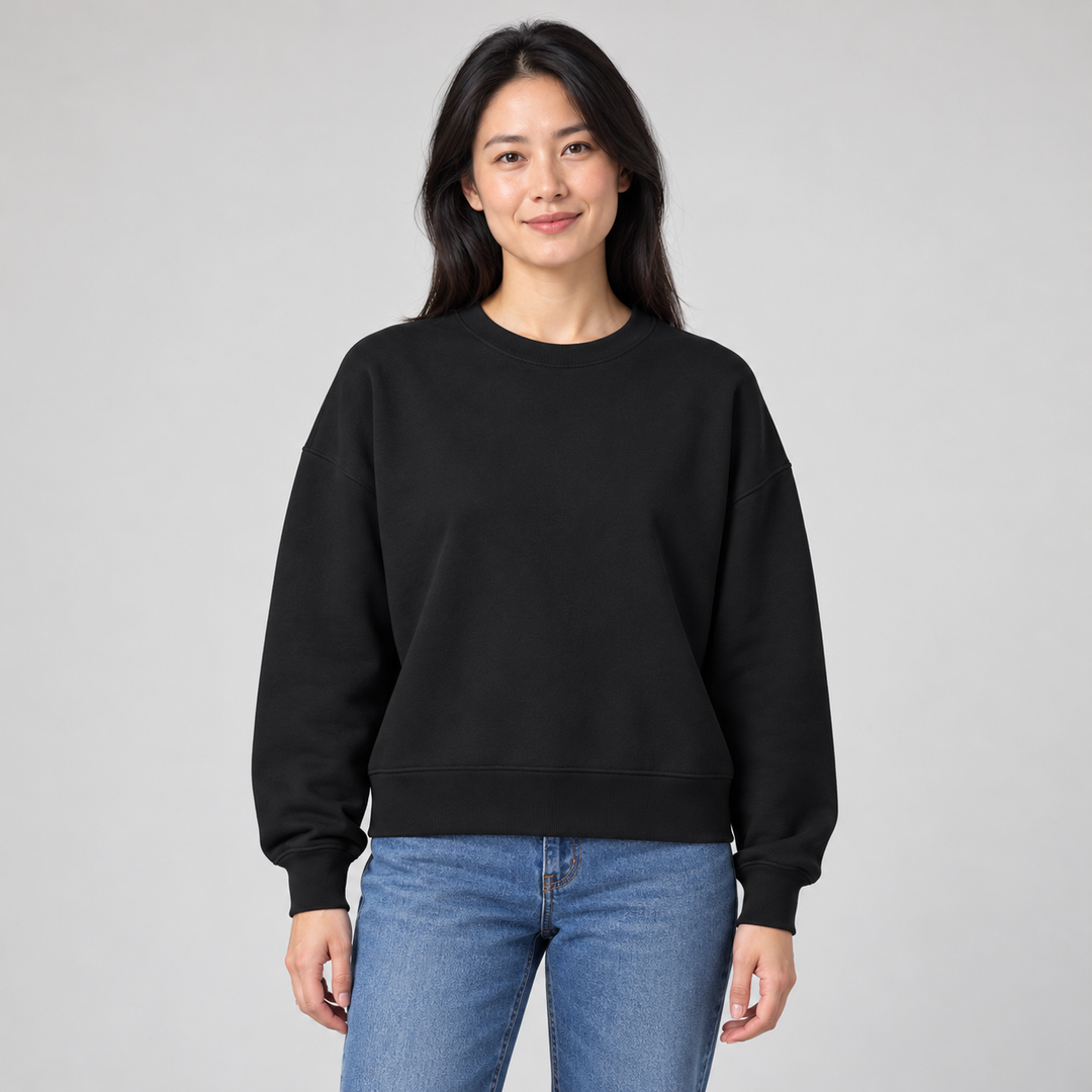 Sitztgut Damen-Sweatshirt aus Baumwolle, kurz geschnitten – Schwarz – Vorderansicht