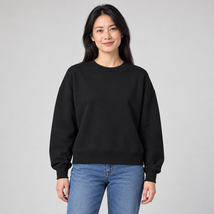 Sitztgut Damen-Sweatshirt aus Baumwolle, kurz geschnitten – Schwarz – Vorderansicht