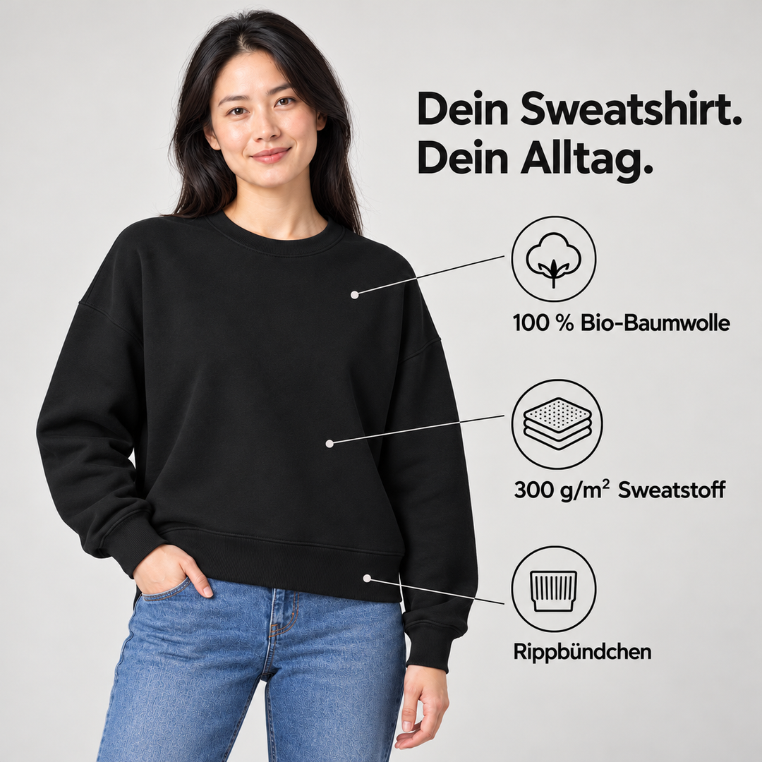 Sitztgut Damen-Sweatshirt aus Baumwolle, kurz geschnitten – Schwarz – Produktdetails