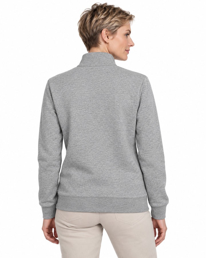 Sitztgut Damen-Sweatjacke mit Stehkragen und Metallreißverschluss – Grau meliert (Heather Grey) – Rückenansicht