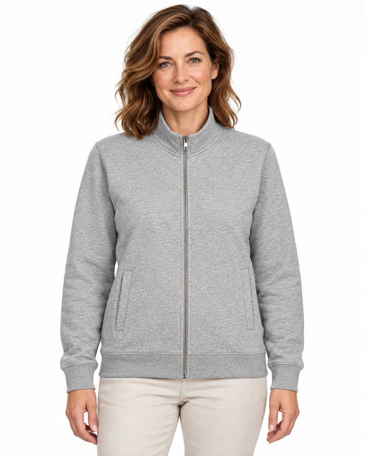 Sitztgut Damen-Sweatjacke mit Stehkragen und Metallreißverschluss – Grau meliert (Heather Grey) – Vorderansicht