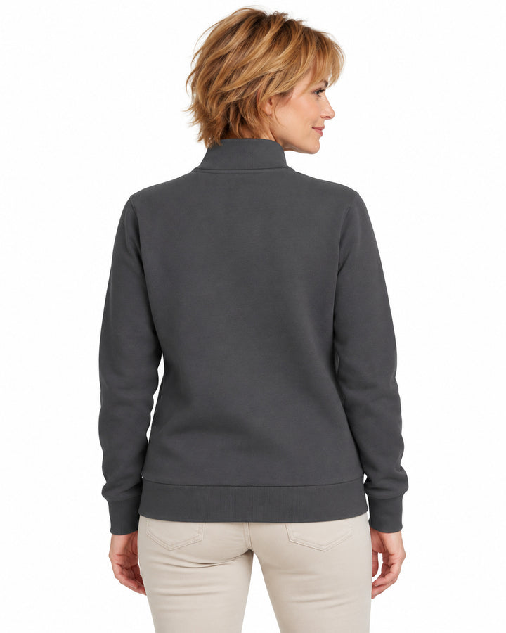 Sitztgut Damen-Sweatjacke mit Stehkragen und Metallreißverschluss – Anthracite – Rückenansicht
