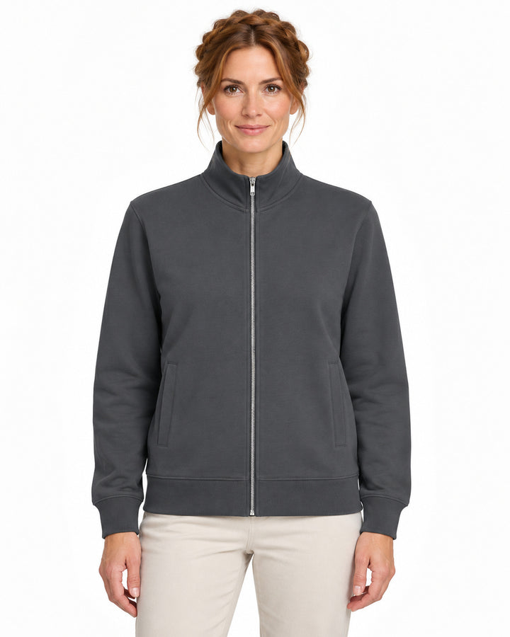 Sitztgut Damen-Sweatjacke mit Stehkragen und Metallreißverschluss – Anthracite – Vorderansicht