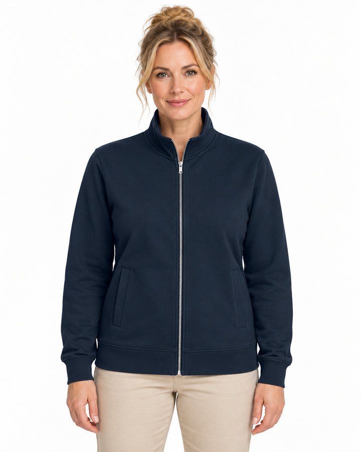 Sitztgut Damen-Sweatjacke mit Stehkragen und Metallreißverschluss – Marineblau – Vorderansicht