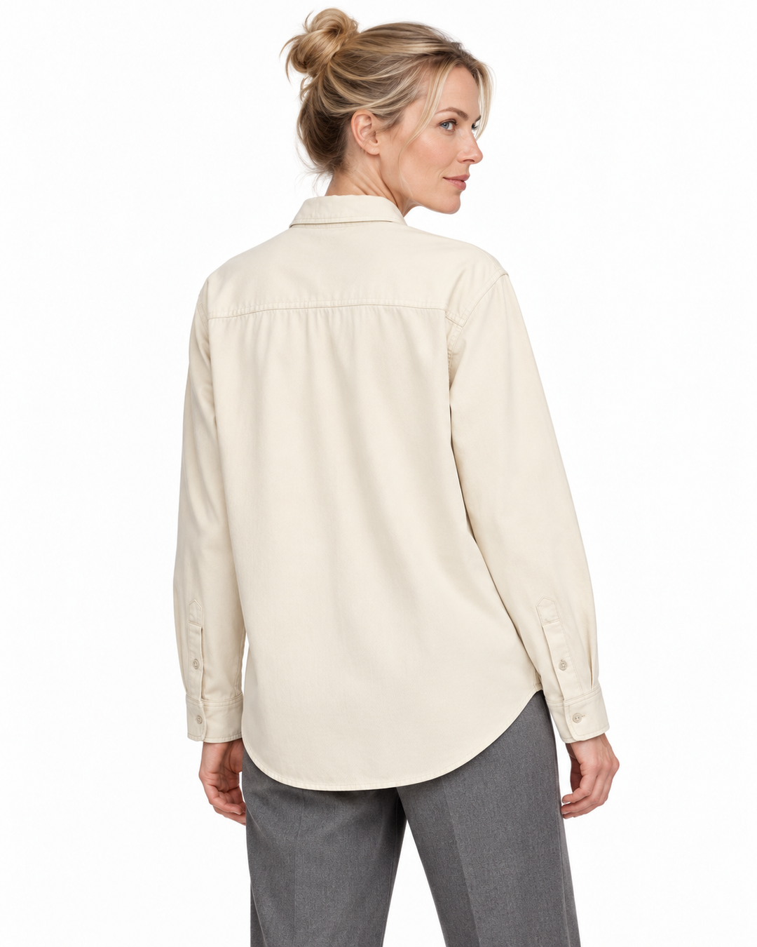 Sitztgut Damen-Langarmhemd aus Baumwoll-Twill – Natur – Rückenansicht