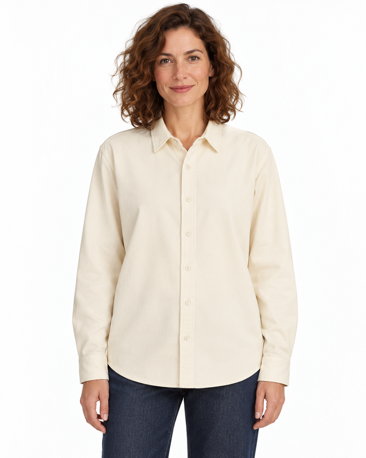 Sitztgut Damen-Langarmhemd aus Baumwoll-Twill – Natur – Vorderansicht