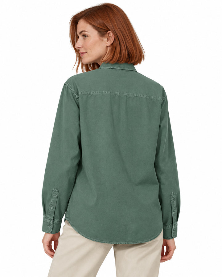 Sitztgut Damen-Langarmhemd aus Baumwoll-Twill – G. Dyed Green Bay – Rückenansicht