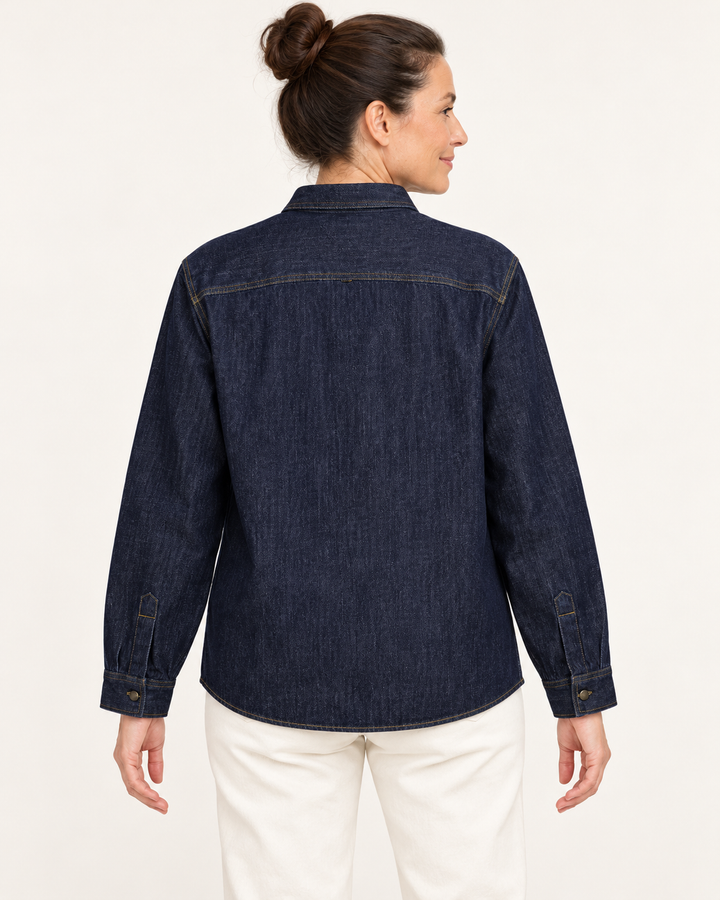 Sitztgut Unisex-Jeanshemd aus Baumwolle, Relaxed Fit – Dunkelblau – Rückenansicht