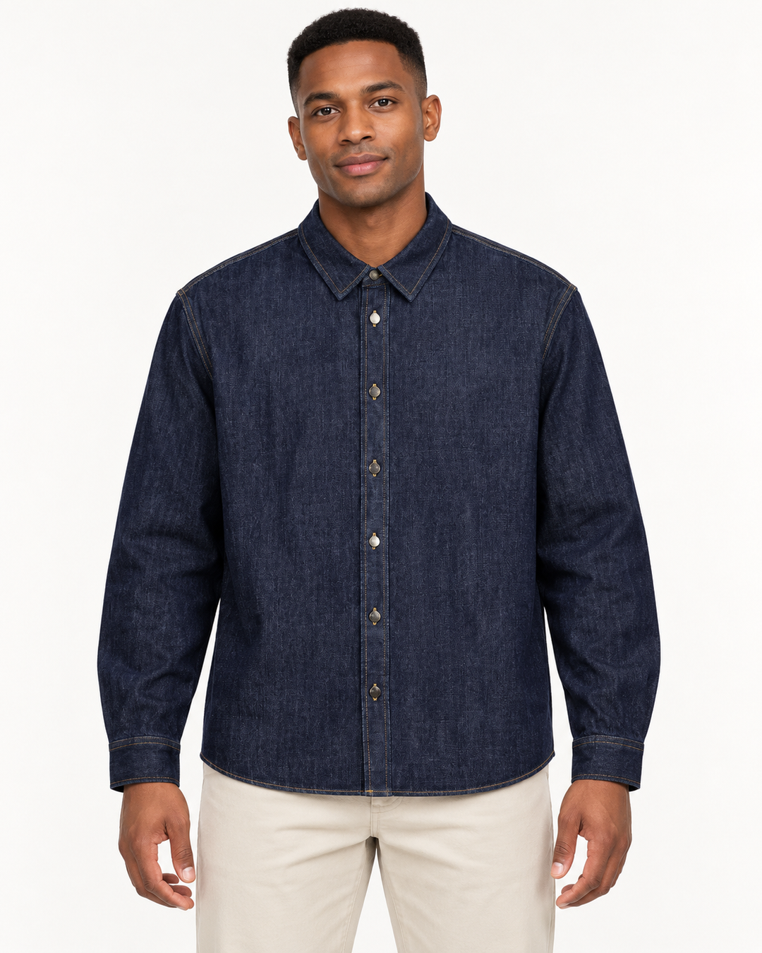 Sitztgut Unisex-Jeanshemd aus Baumwolle, Relaxed Fit – Dunkelblau – Vorderansicht