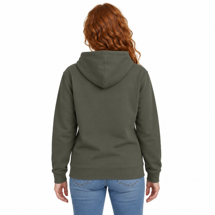 Sitztgut Unisex-Hoodie mit Kängurutasche – Khaki – Rückenansicht