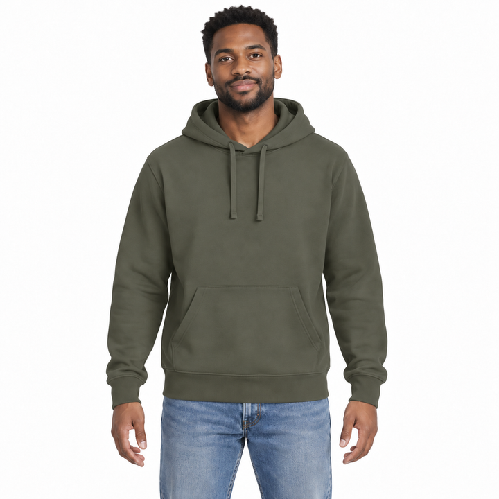 Sitztgut Unisex-Hoodie mit Kängurutasche – Khaki – Vorderansicht