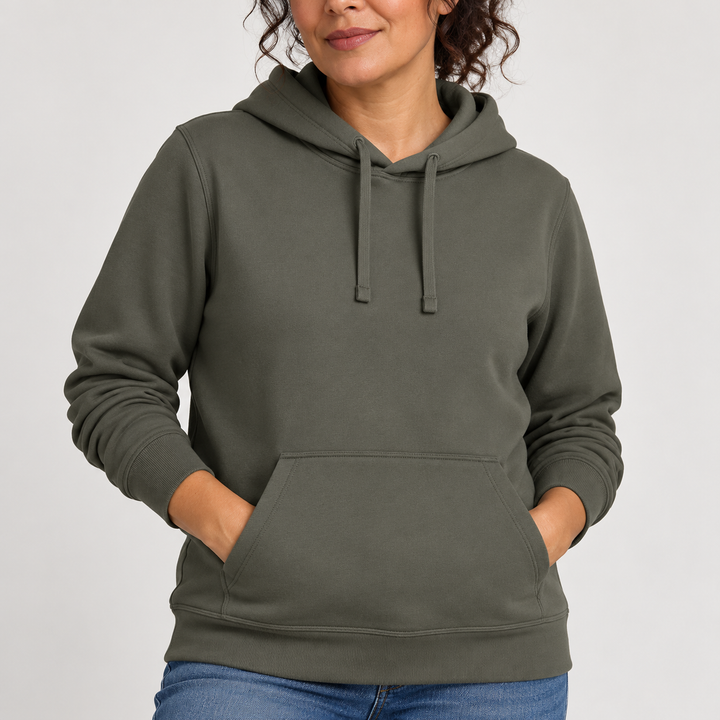Sitztgut Unisex-Hoodie mit Kängurutasche – Khaki – Materialdetail