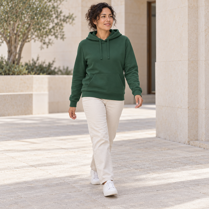 Sitztgut Unisex-Hoodie mit Kängurutasche – Bottle Green – Alltagsansicht