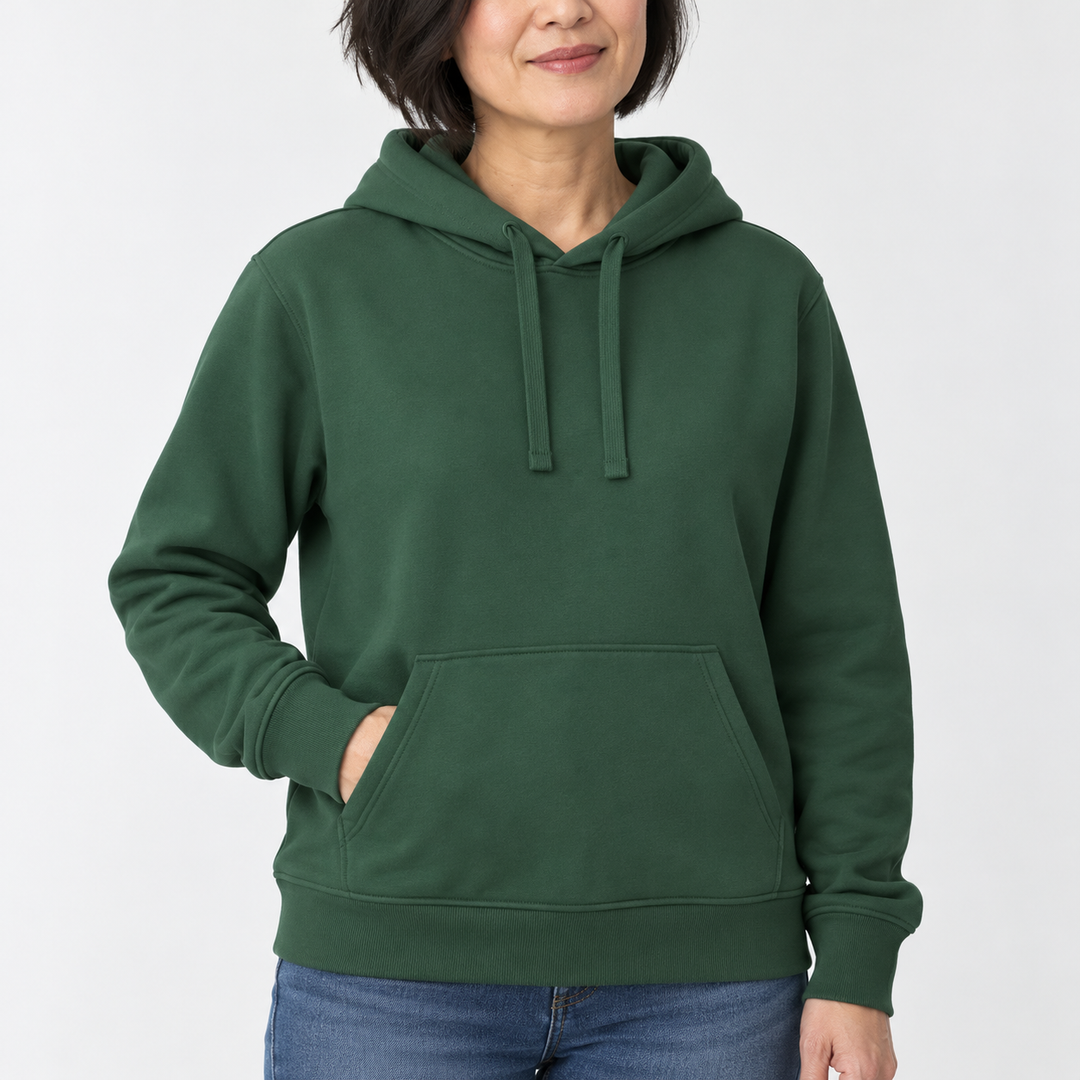 Sitztgut Unisex-Hoodie mit Kängurutasche – Bottle Green – Materialdetail