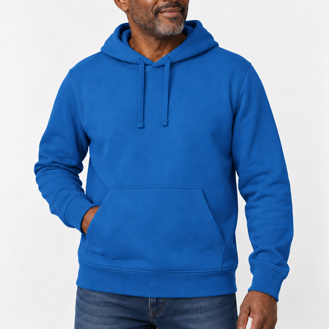 Sitztgut Unisex-Hoodie mit Kängurutasche – Royal Blue – Materialdetail