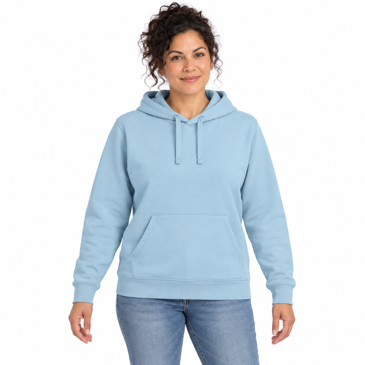 Sitztgut Unisex-Hoodie mit Kängurutasche – Sky blue – Vorderansicht