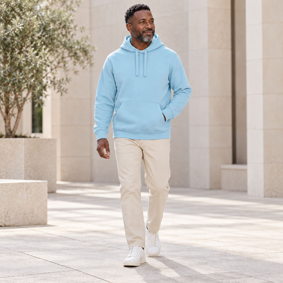 Sitztgut Unisex-Hoodie mit Kängurutasche – Sky blue – Alltagsansicht