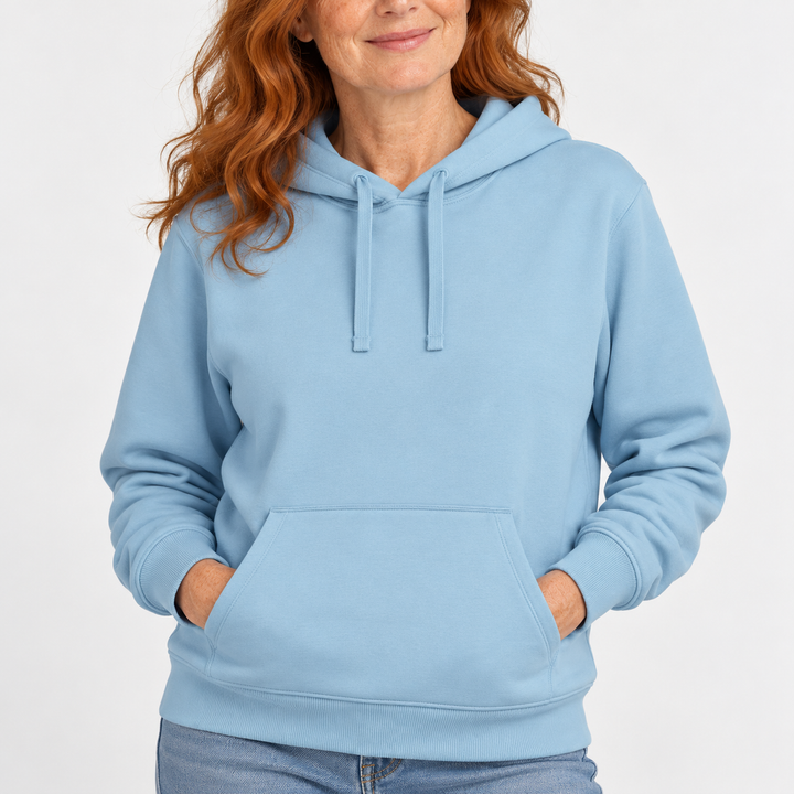 Sitztgut Unisex-Hoodie mit Kängurutasche – Sky blue – Materialdetail