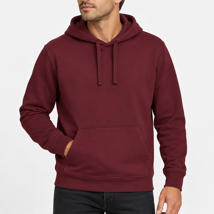 Sitztgut Unisex-Hoodie mit Kängurutasche – Burgundy – Materialdetail