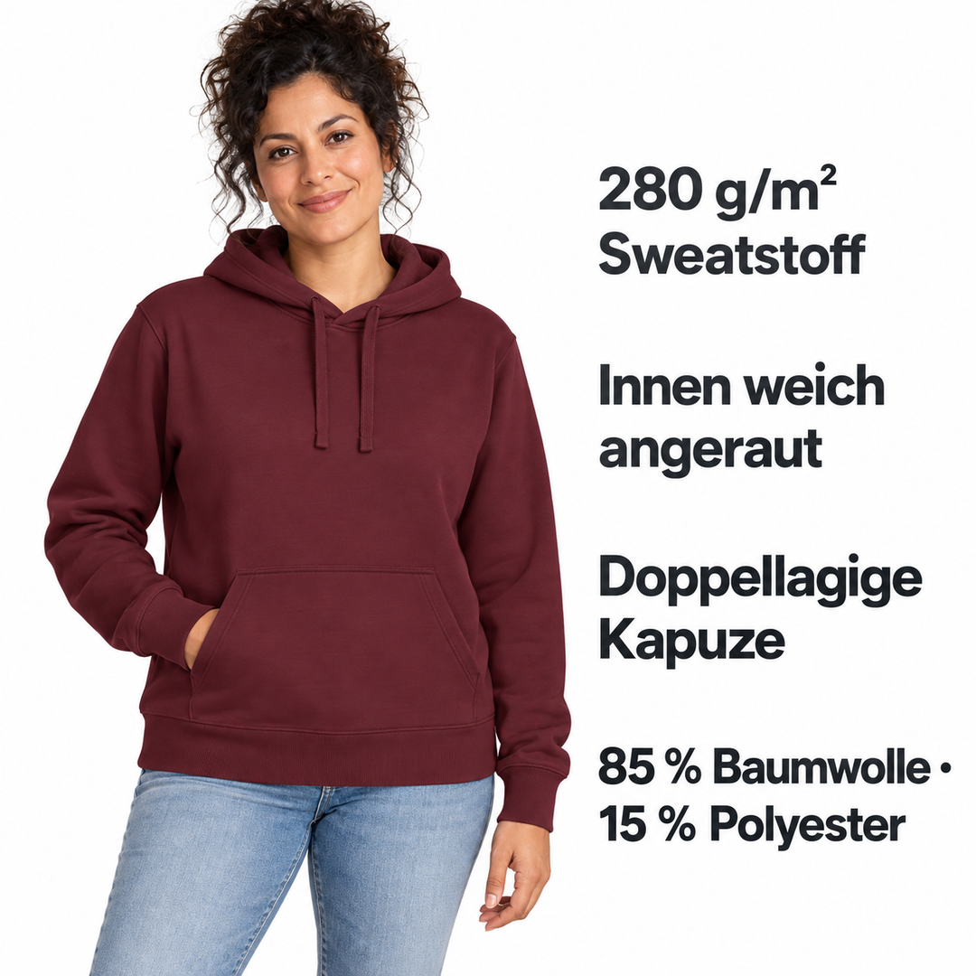 Sitztgut Unisex-Hoodie mit Kängurutasche – Burgundy – Produktdetails