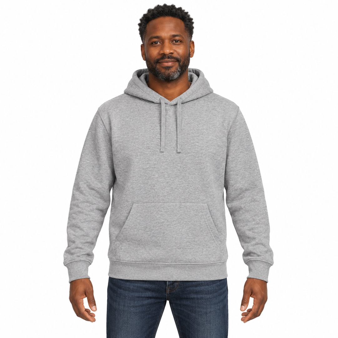 Sitztgut Unisex-Hoodie mit Kängurutasche – Grau meliert (Heather Grey) – Vorderansicht
