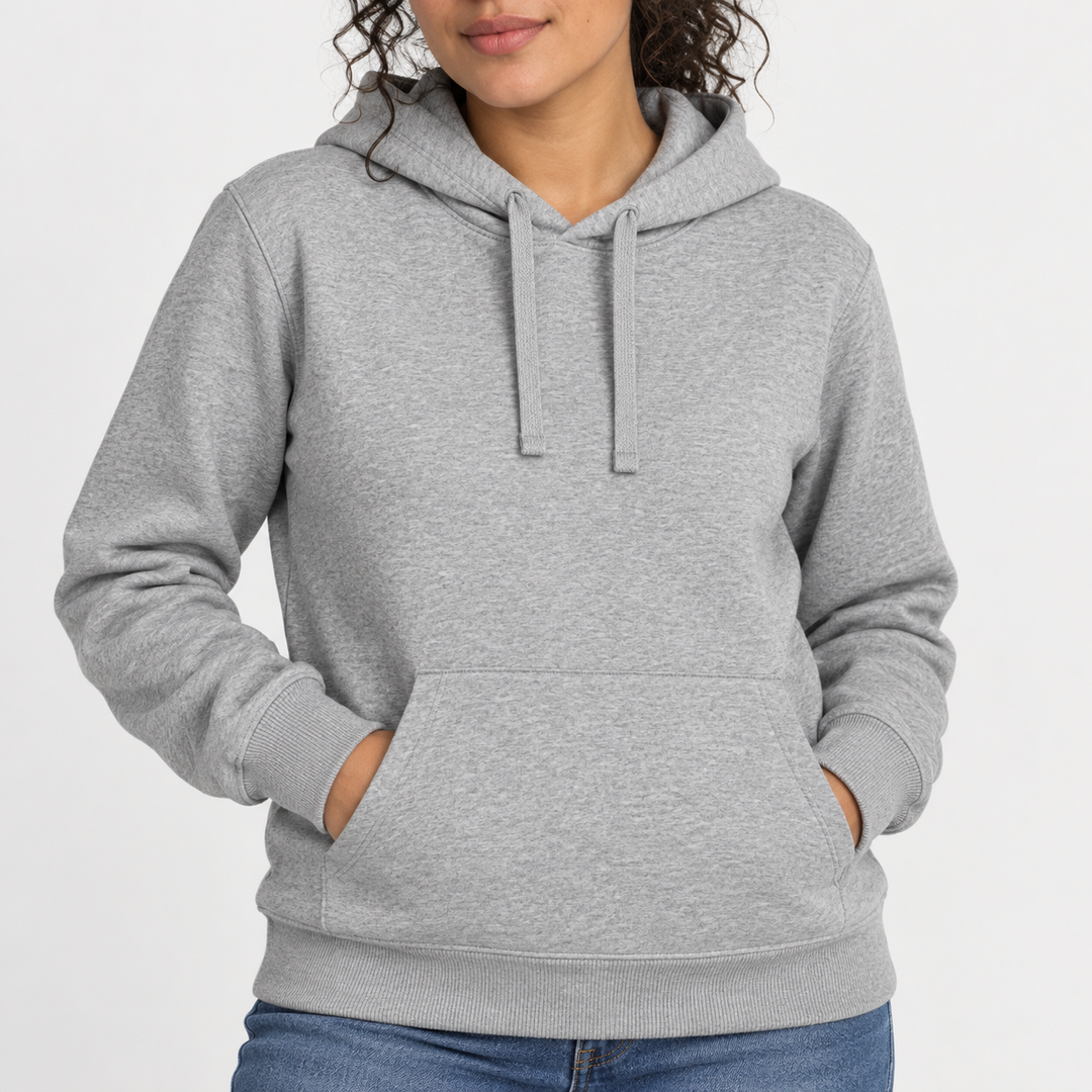 Sitztgut Unisex-Hoodie mit Kängurutasche – Grau meliert (Heather Grey) – Materialdetail