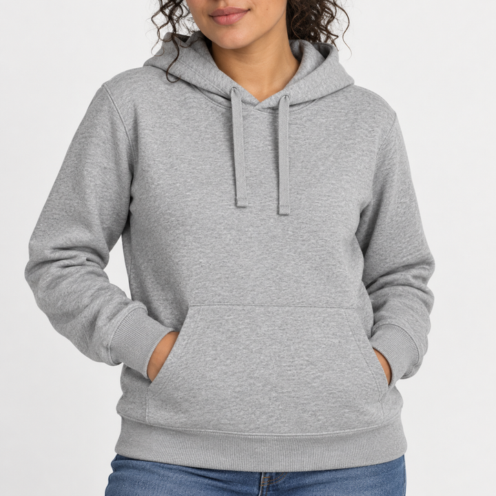 Sitztgut Unisex-Hoodie mit Kängurutasche – Grau meliert (Heather Grey) – Materialdetail