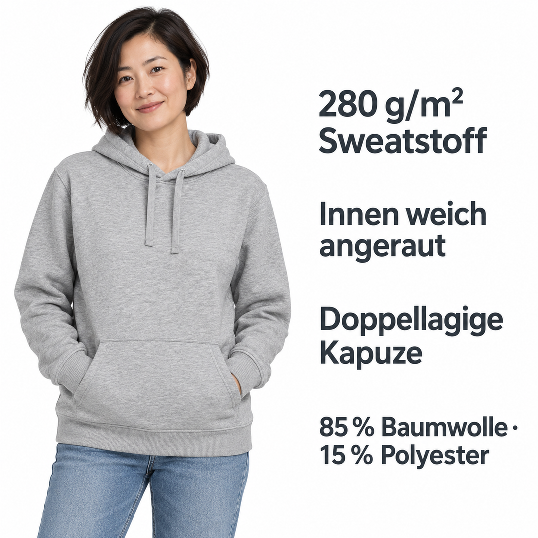 Sitztgut Unisex-Hoodie mit Kängurutasche – Grau meliert (Heather Grey) – Produktdetails