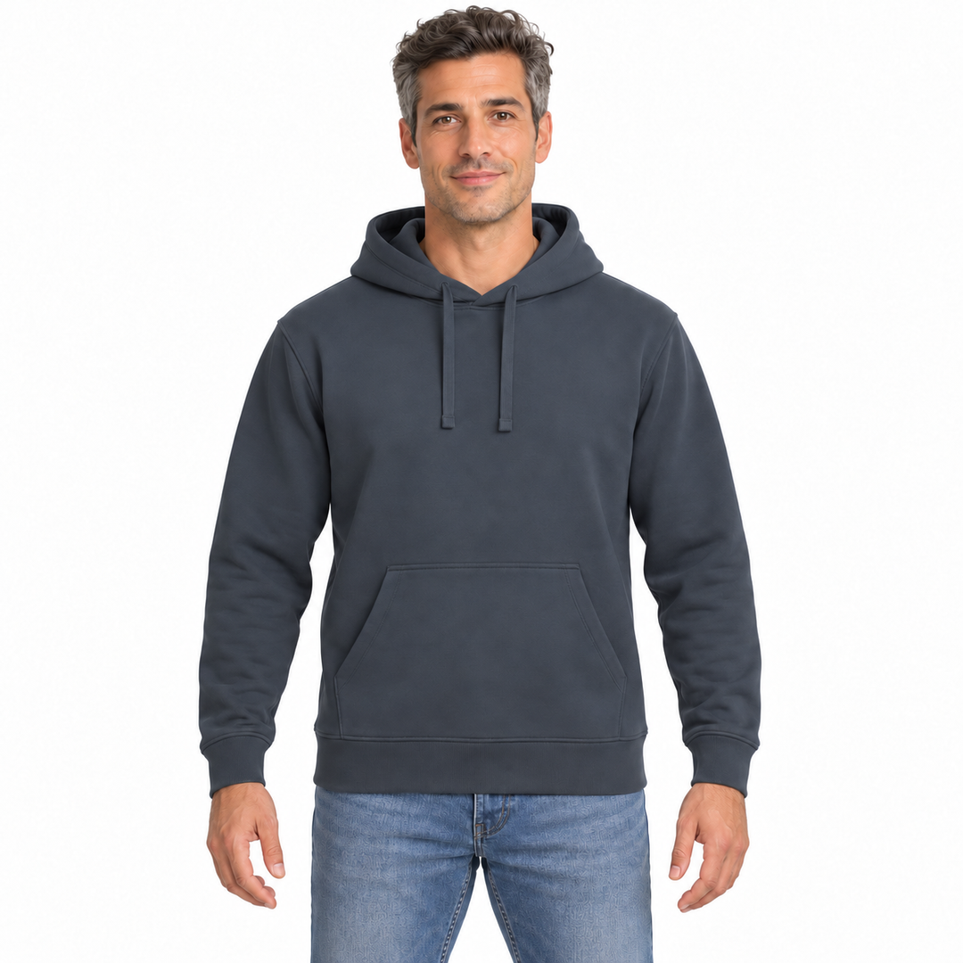 Sitztgut Unisex-Hoodie mit Kängurutasche – India Ink Grey – Vorderansicht
