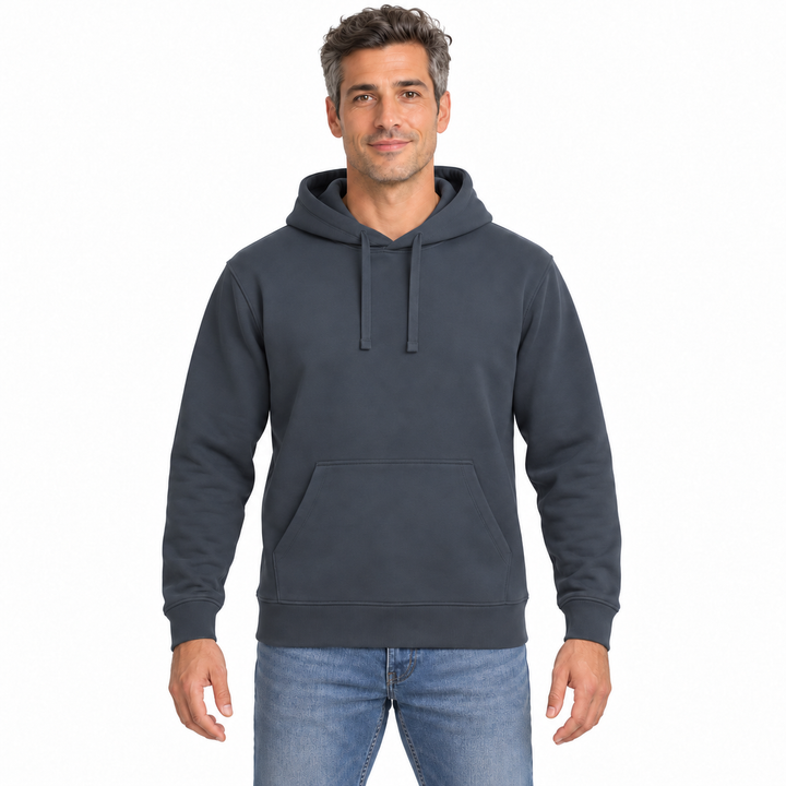 Sitztgut Unisex-Hoodie mit Kängurutasche – India Ink Grey – Vorderansicht