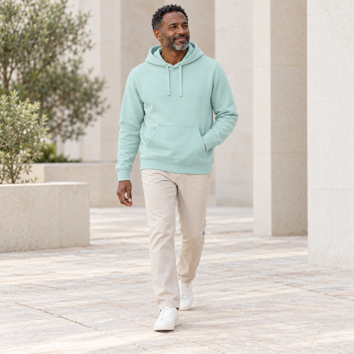 Sitztgut Unisex-Hoodie mit Kängurutasche – Caribbean Blue – Alltagsansicht