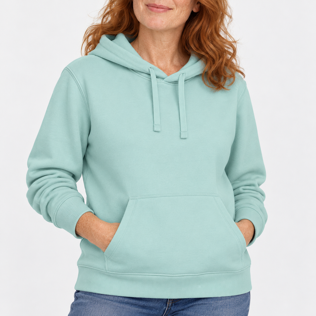 Sitztgut Unisex-Hoodie mit Kängurutasche – Caribbean Blue – Materialdetail