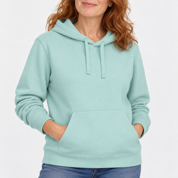 Sitztgut Unisex-Hoodie mit Kängurutasche – Caribbean Blue – Materialdetail